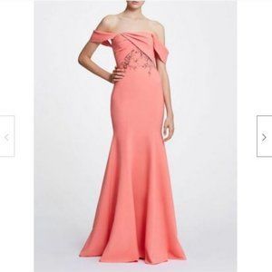 NWT Marchesa Notte Coral Off Shoulder Embellished Crepe Gown Dress 4